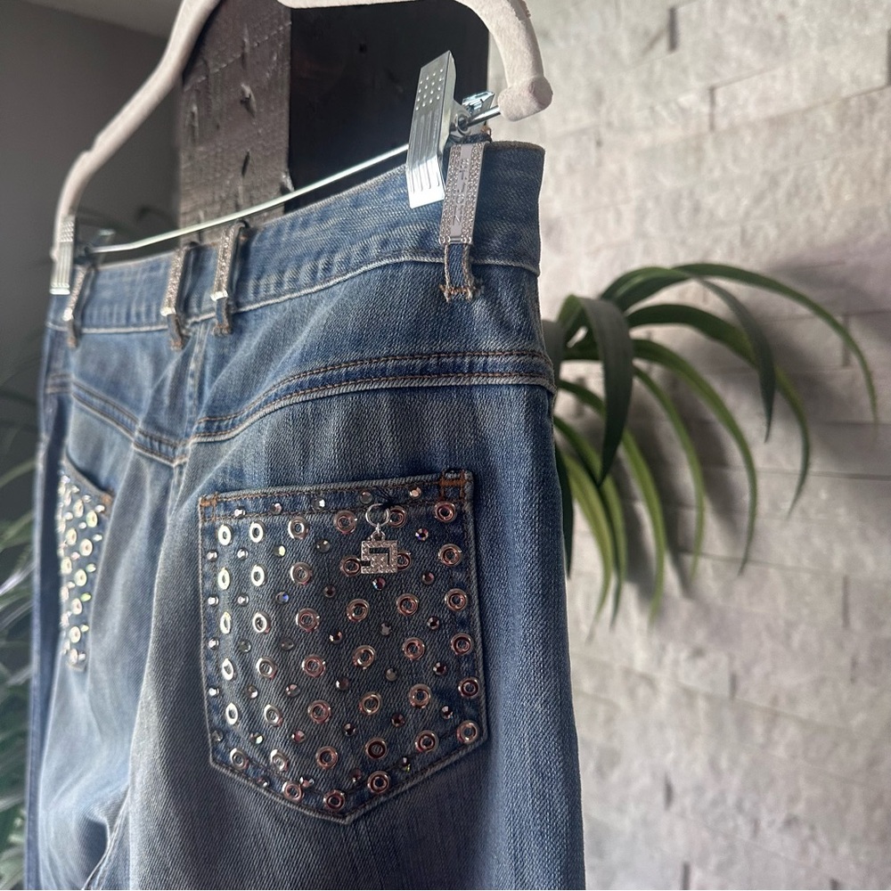 ST. JOHN Evening “Fashion Fit” Studded Jeweled Denim Rhinestone Jeans Size 4 - Picture 5 of 10